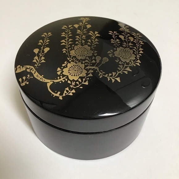Vintage Japanese Black Lacquerware Box 6 Round Coasters Bamboo Cherry Blossom - Picture 11 of 12